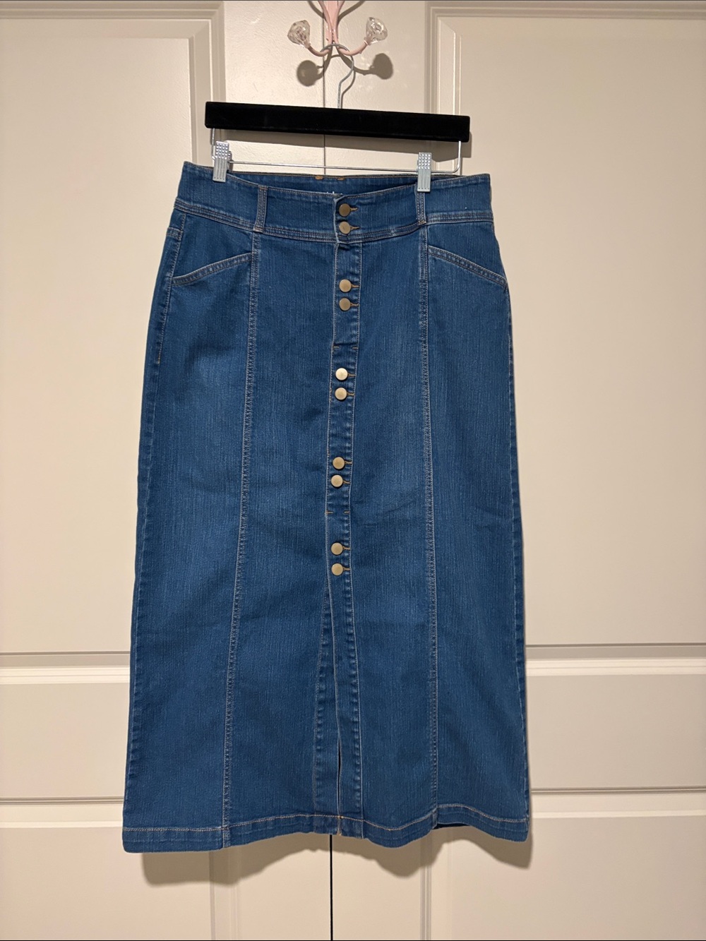 Style & Co. Blue Button-Front Denim Midi Skirt